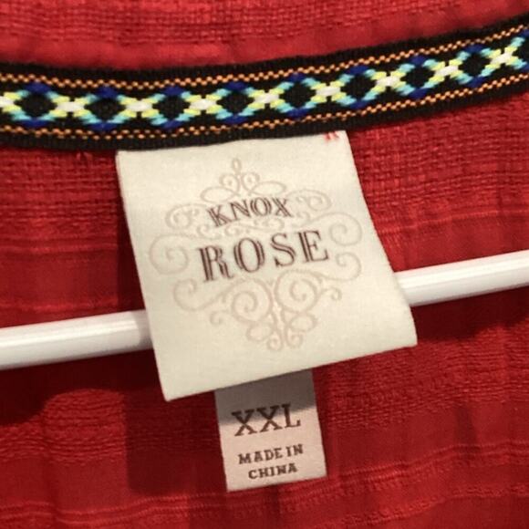 Knox Rose Womens Peasant Mini Dress Size XXL Red Boho Flutter Sleeve Crochet - Picture 2 of 8